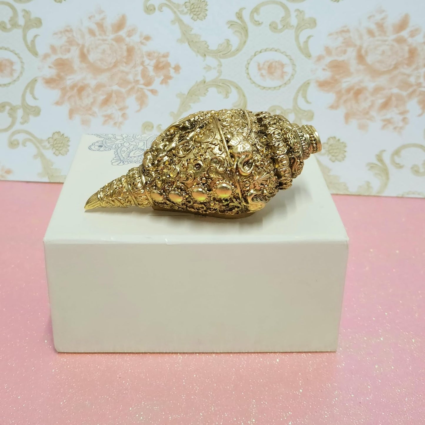 Arnavira Copper Plated Antique Finish Ganesh Shankh (Ganpati Shankh Gold, Medium)