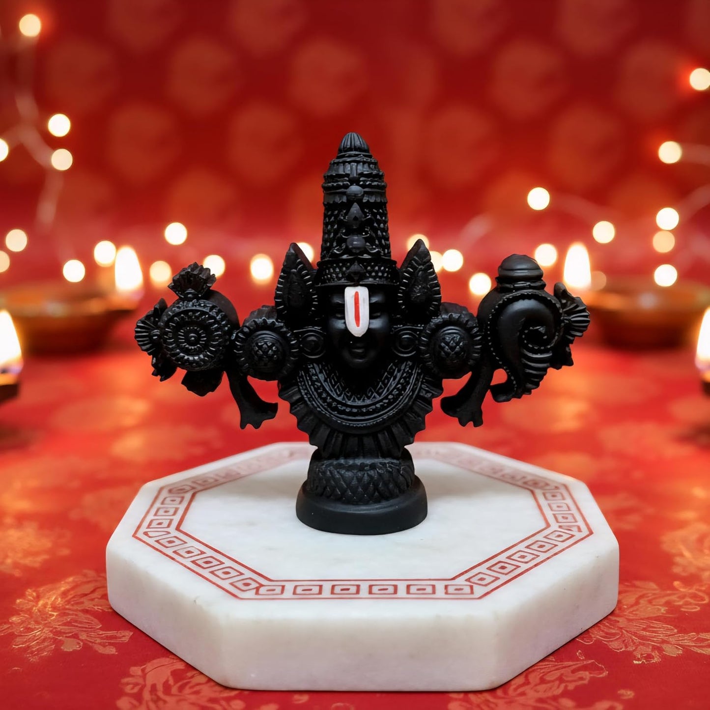 Lord Balaji Face Idol | 4.2 x 3.5 Inch Black Terracotta Venkateswara Face Murti for Pooja Room