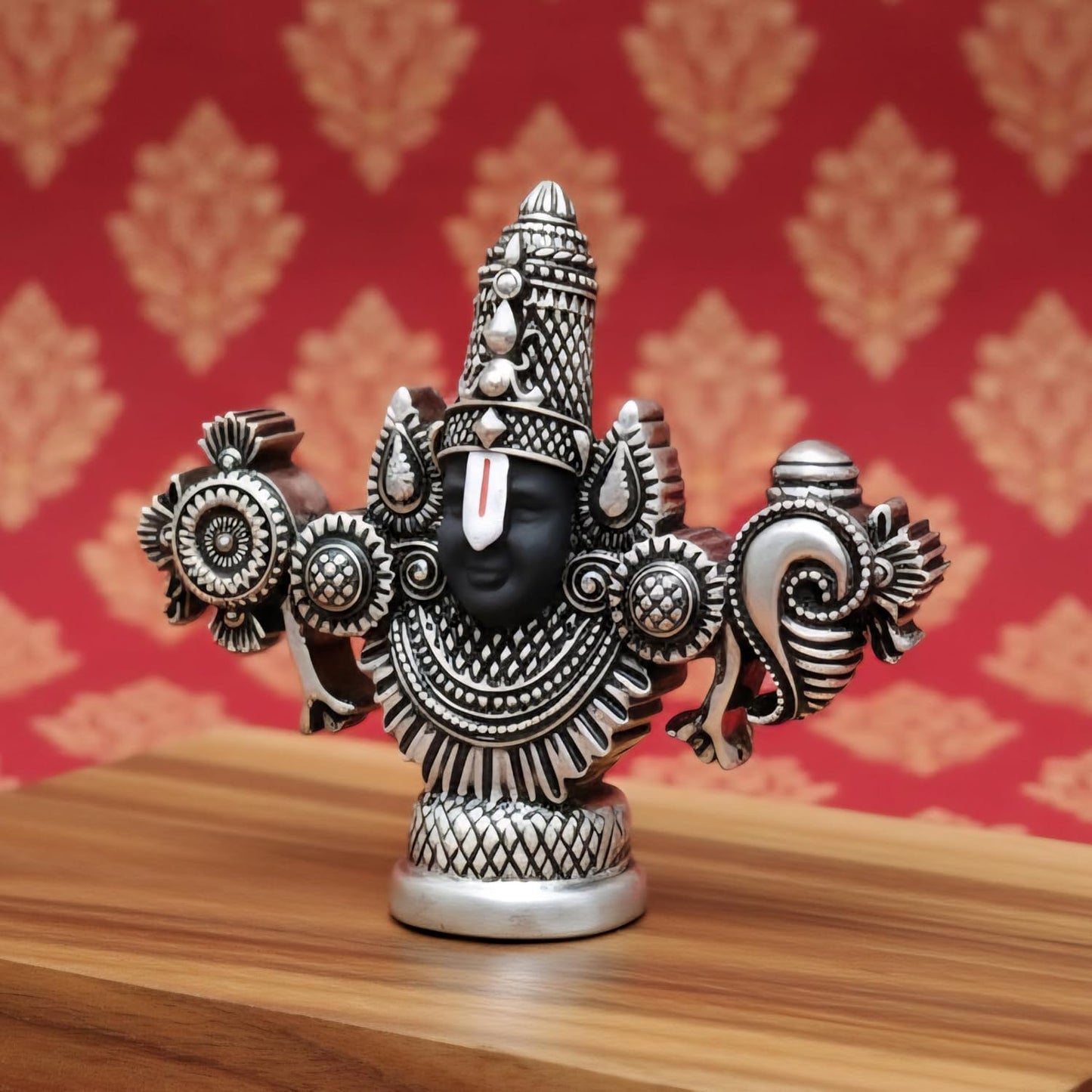 Silver Plated Lord Balaji Face Idol | 4 Inch Silver Plated Venkateswara Face Murti for Pooja Room