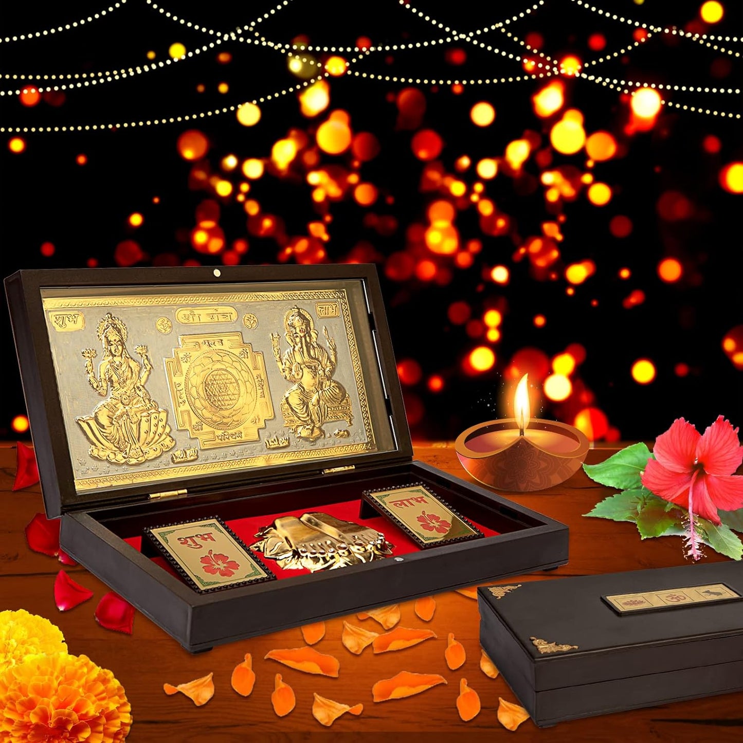 Laxmi Ganpati with Shree Yantra with Charan Paduka