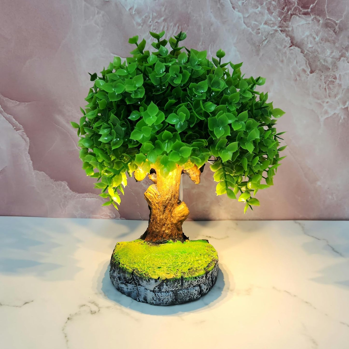 Resin Buddha Idol | Murti with Vatvruksha Tree with Led Light Perfect for Home Decor | Pooja Room | Tabletop Multi | House Warming Gifts (Buddha 3.5 inch, 8 INCH)
