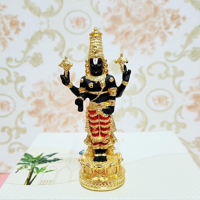 Gold Plated Gold Plated Venkateswara Swamy Idol, Tirupati Balaji Idol for Car Dashboard