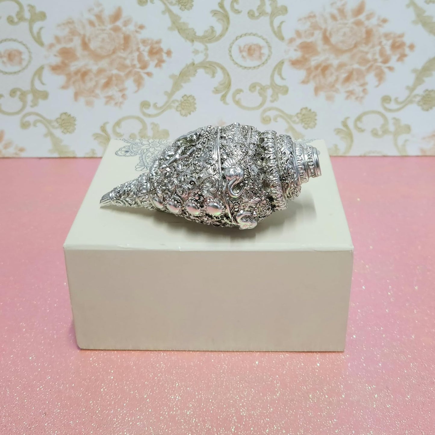 Arnavira Copper Plated Antique Finish Ganesh Shankh (Ganpati Shankh Silver, Medium)