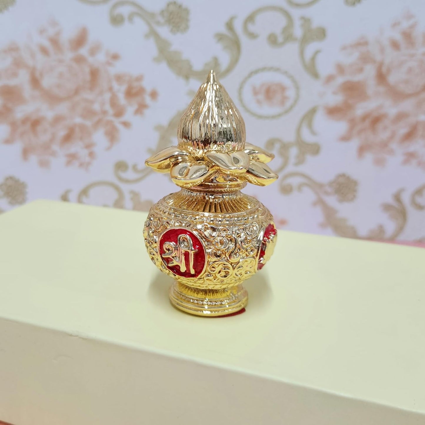 24K Gold Plated Kalash with Coconut Statue 3.5 Inch for Pooja Room/Home Decor/Gifting