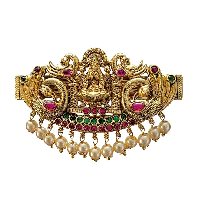 Gold Antique Finish Traditional Temple Design Hair Clip Barrette For Women and Girl Bridal Wedding (Design 05, Gold Antique)