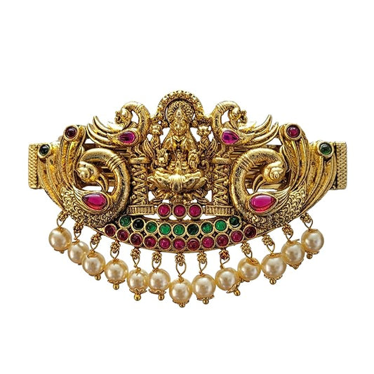 Gold Antique Finish Traditional Temple Design Hair Clip Barrette For Women and Girl Bridal Wedding (Design 05, Gold Antique)