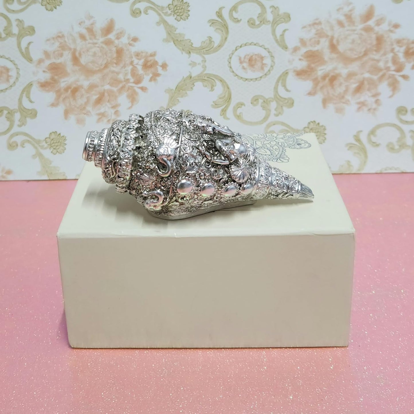 Arnavira Copper Plated Antique Finish Ganesh Shankh (Ganpati Shankh Silver, Medium)