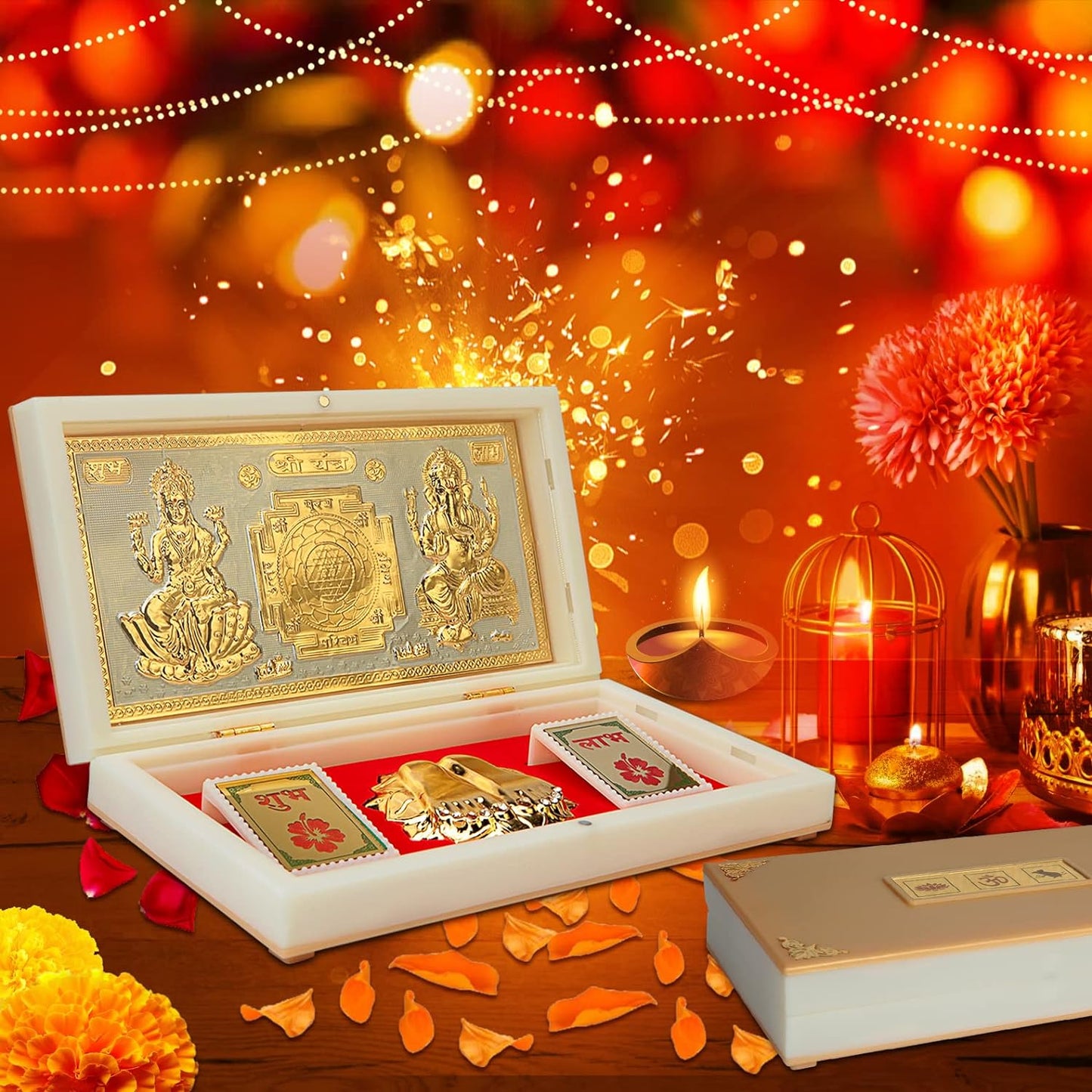 Laxmi Ganpati with Yantra with Charan Paduka