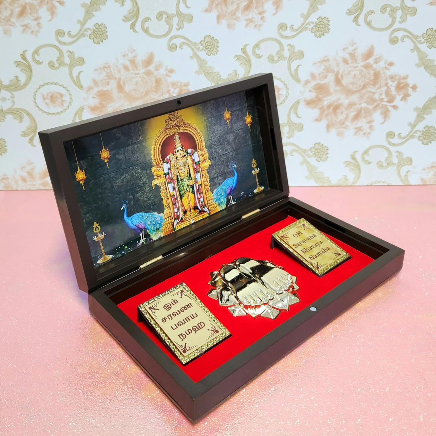 Lord Muruga/Murugan Lord Karthikeya Photo Frame with Charan Paduka