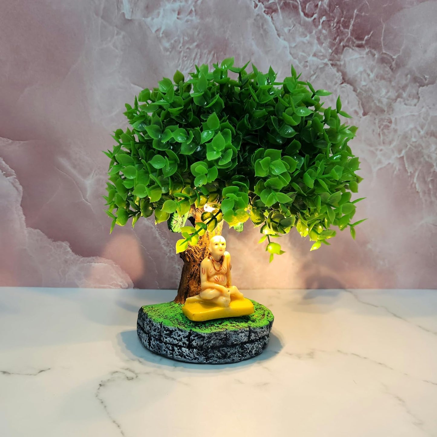 Resin Shri Swami Samarth Murti with Vatvruksha Tree with Led Light Perfect for Home Decor | Pooja Room | Tabletop Multi | House Warming Gifts (Shri Swami Samarth, 8 INCH)