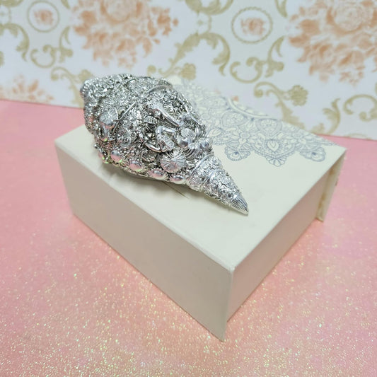 Arnavira Copper Plated Antique Finish Ganesh Shankh (Ganpati Shankh Silver, Medium)