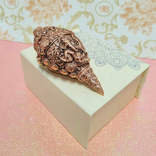 Arnavira Copper Plated Antique Finish Ganesh Shankh (Ganpati Shankh Copper, Medium)