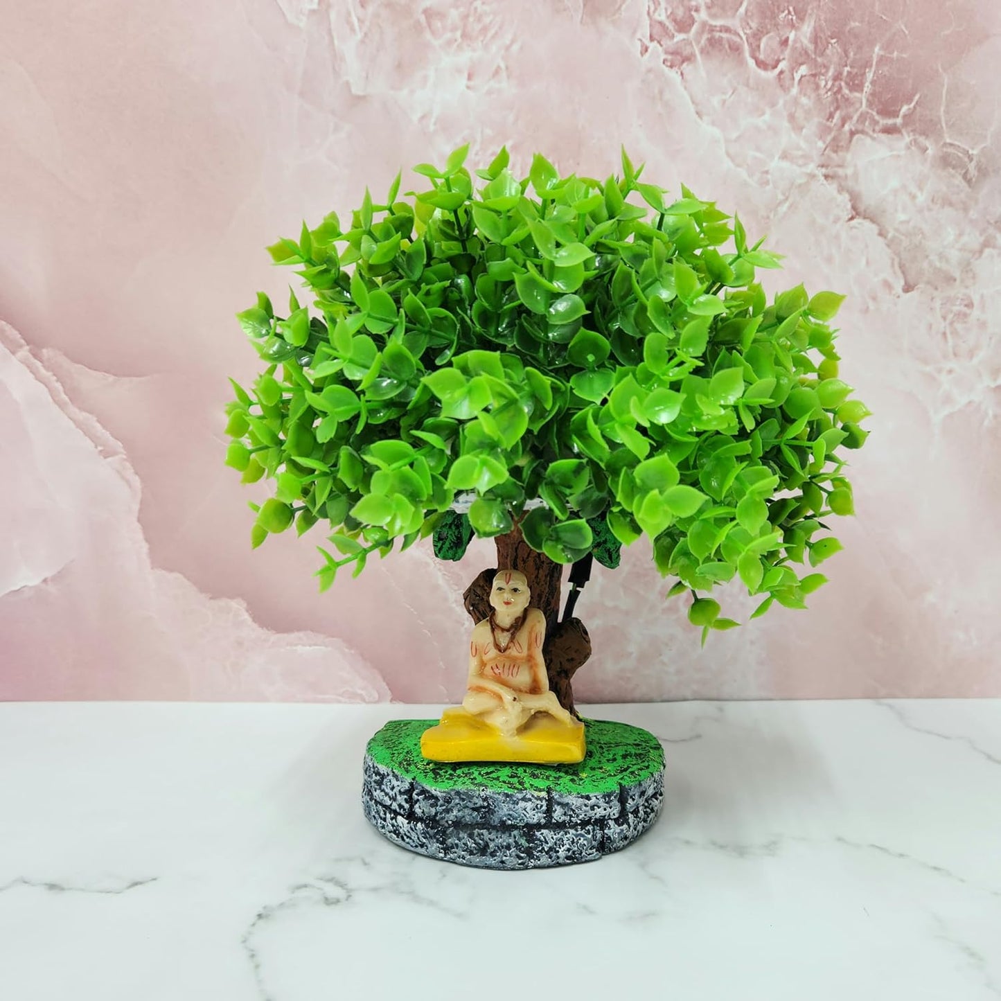 Resin Shri Swami Samarth Murti with Vatvruksha Tree with Led Light Perfect for Home Decor | Pooja Room | Tabletop Multi | House Warming Gifts (Shri Swami Samarth, 8 INCH)