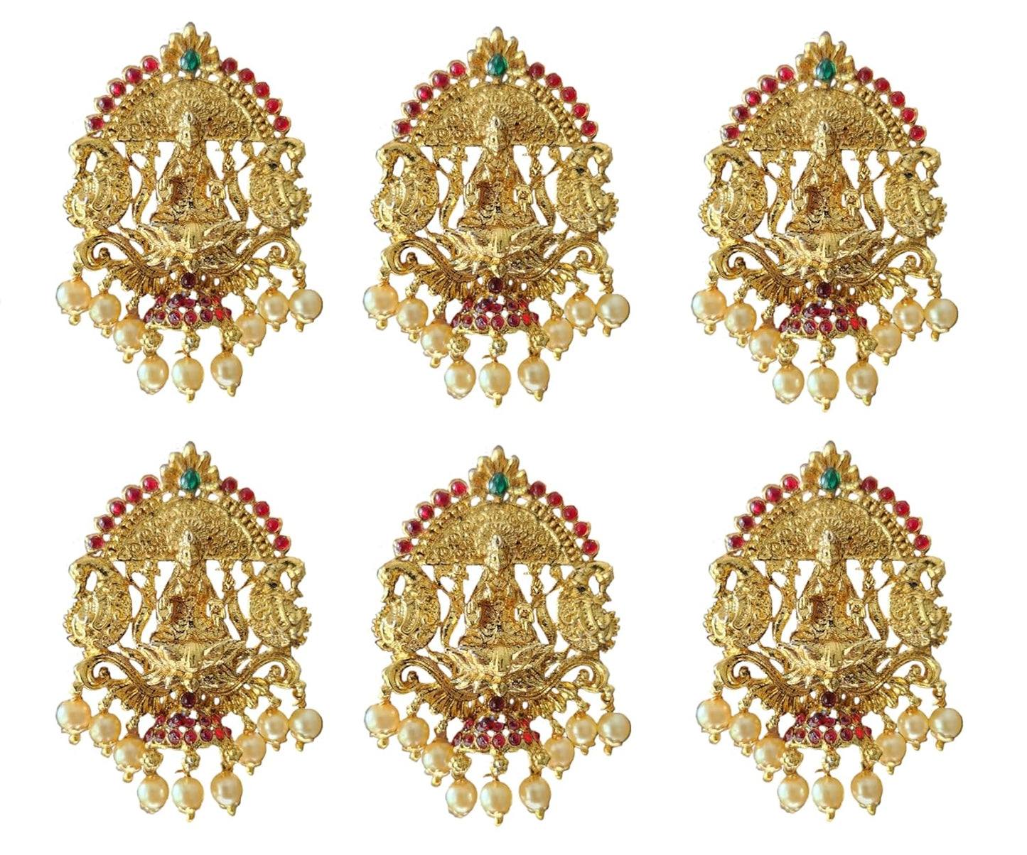 Gold Plated Antique Hair Jewelery (6 Pcs Red)