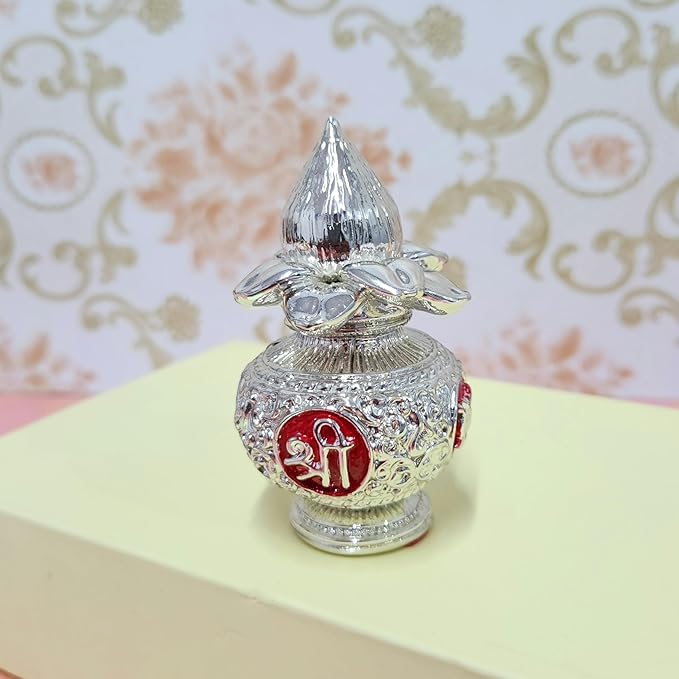 999 Silver Plated Kalash with Coconut Statue 3.5 Inch for Pooja Room/Home Decor/Gifting