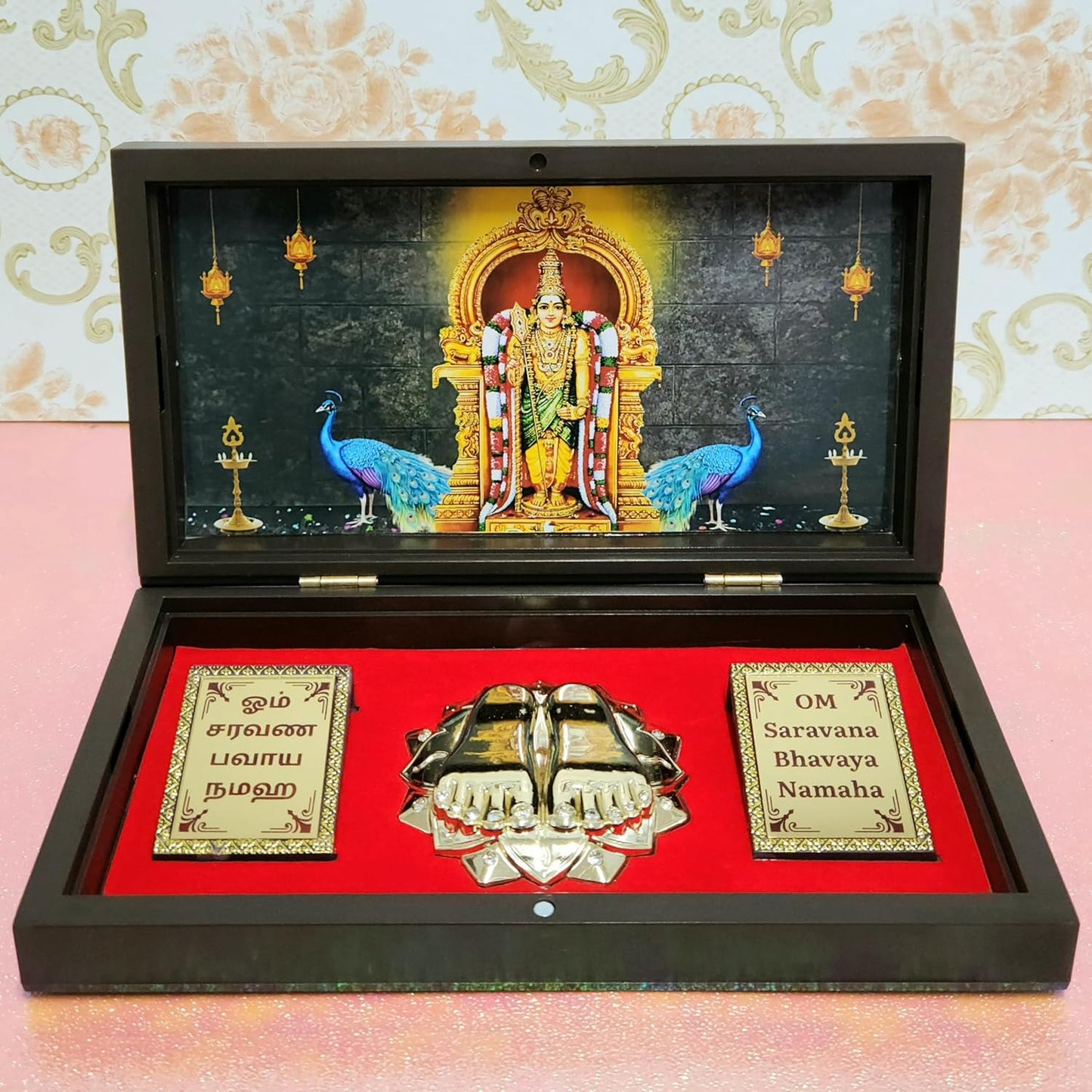 Lord Muruga/Murugan Lord Karthikeya Photo Frame with Charan Paduka
