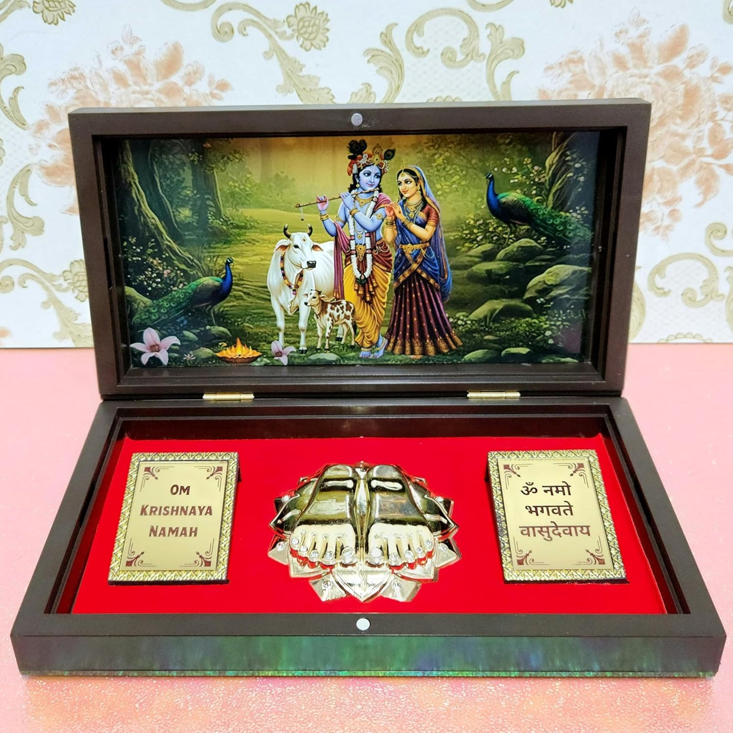 Lord Krishna / Radha Krishna Photo Frame with Charan Paduka