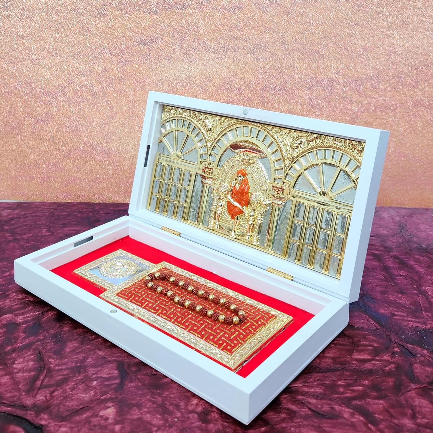 Gold Plated Shridi Sai Baba Photo Frame with Charan Paduka