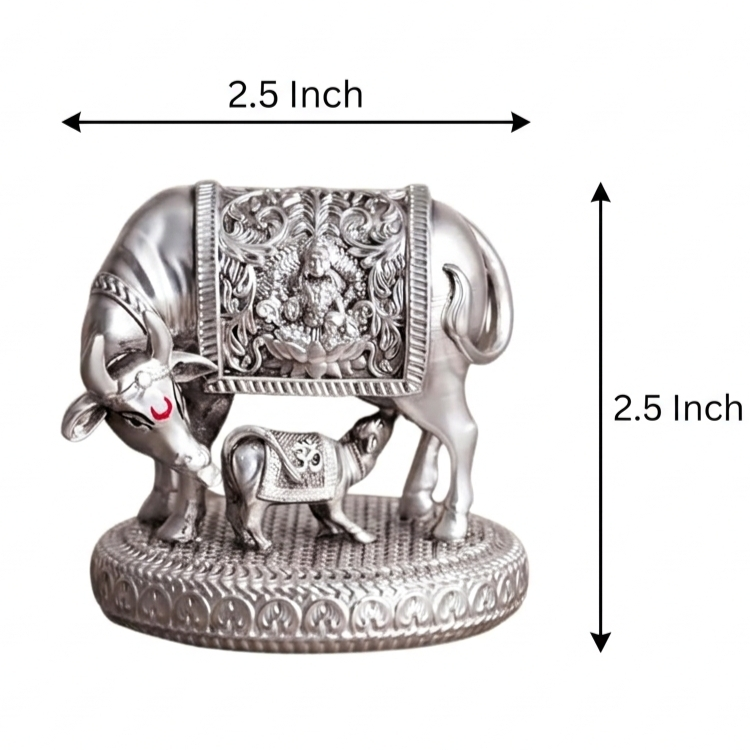 999 Silver Antique Vastu Kamdhenu Cow with Calf Idol