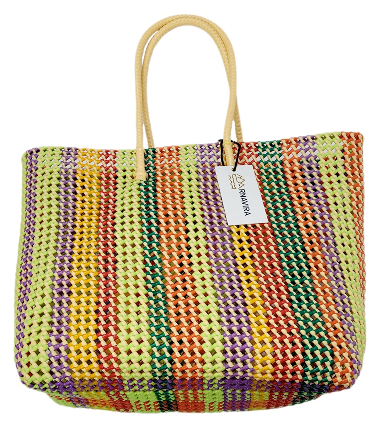 Handmade Multipurpose Plastic wire Bag (Koodai) 20 L Capacity Extra Large Size Multicolor used as Shopping, Grocery, Tote Bag, Picnic Bag Extra Large Size Multicolor (36 x 16 x 35 cm)
