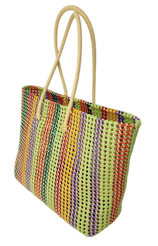 Handmade Multipurpose Plastic wire Bag (Koodai) 20 L Capacity Extra Large Size Multicolor used as Shopping, Grocery, Tote Bag, Picnic Bag Extra Large Size Multicolor (36 x 16 x 35 cm)